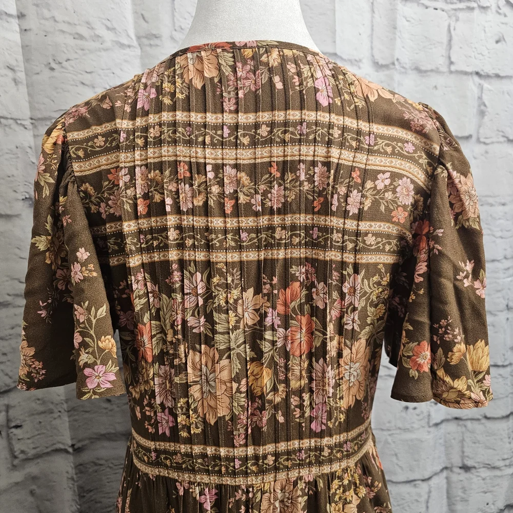 Spell The Meadowland Flutter Sleeve Dress In Hazelnut Size Small - Picture 14 of 16